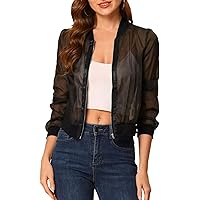 ジャケット・アウター aere sheer jacket BLACK 36 INSPIRE CHIC Women's Long Sleeve Stand Collar Crop Sheer